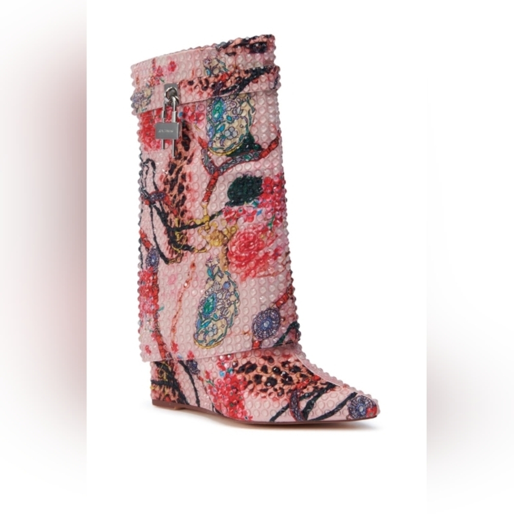 AZALEA WANG "Garden Of Jasmine" Aldo Pink Patterned Women's Heeled Boots
